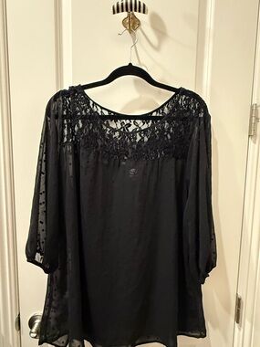 Black Lace Polka Dot Women's Blouse - Classic Sheer Top